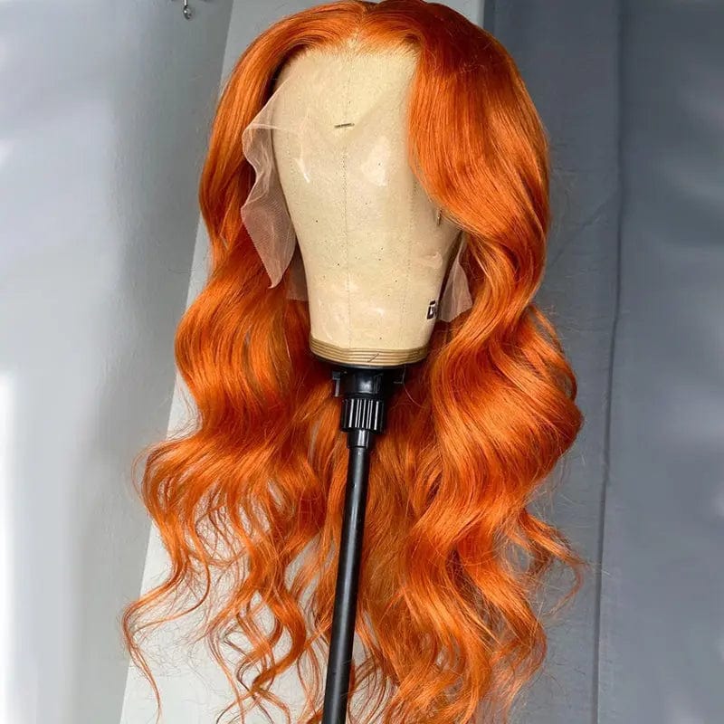 Hot Selling Ginger Orange Wavy Wigs European Human Virgin Hair 13*4 Transparent HD Lace Front Wigs