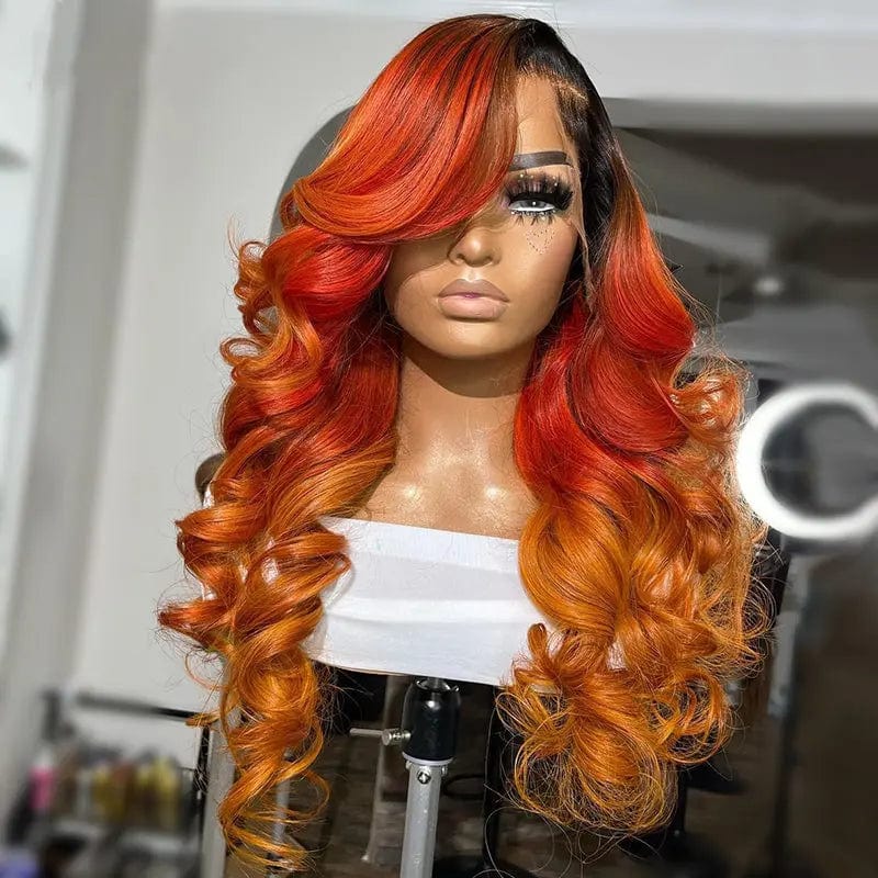 Hot Selling Ginger Orange Wavy Wigs European Human Virgin Hair 13*4 Transparent HD Lace Front Wigs