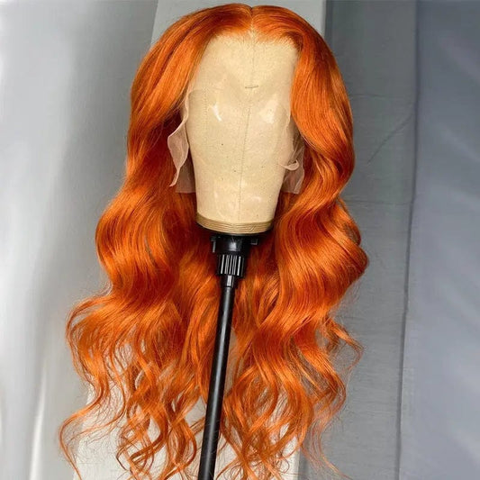 Hot Selling Ginger Orange Wavy Wigs European Human Virgin Hair 13*4 Transparent HD Lace Front Wigs