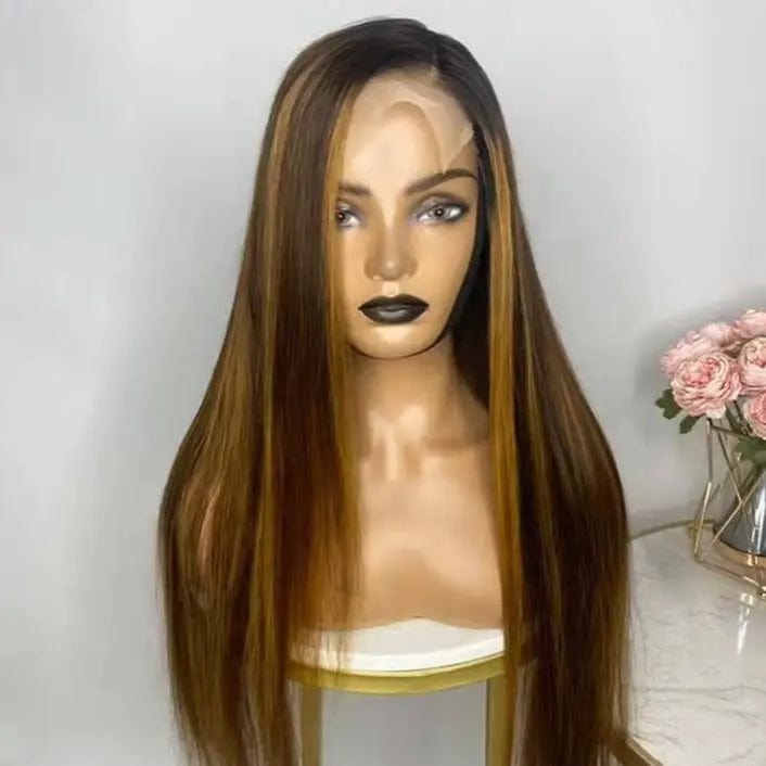 Hot Selling Highlight Brown Silky Straight Human Hair 13*4 Lace Front Wigs for Black Women