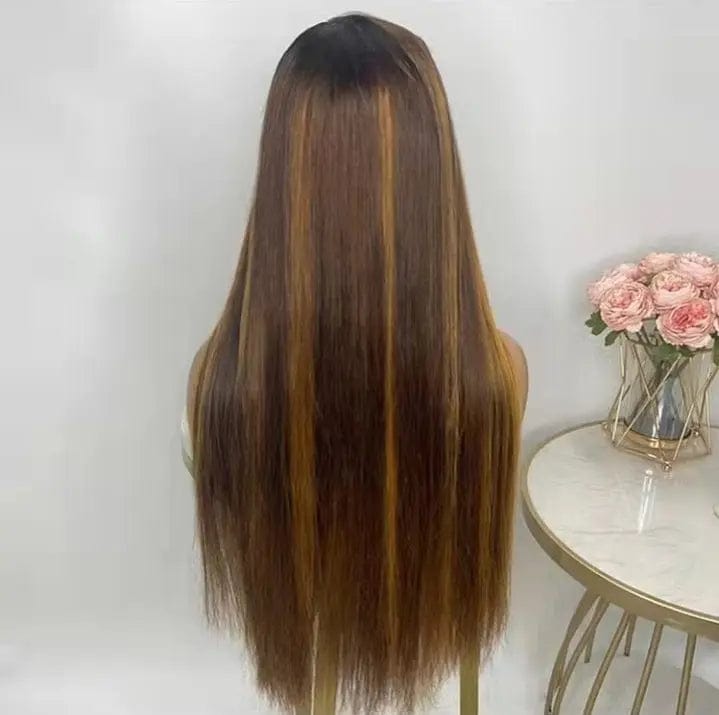 Hot Selling Highlight Brown Silky Straight Human Hair 13*4 Lace Front Wigs for Black Women