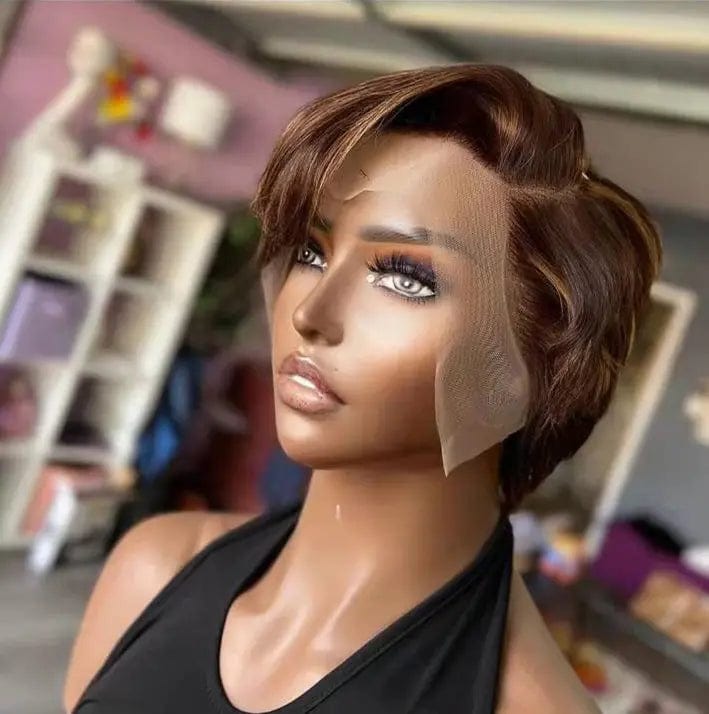 Hot Selling Highlight Brown Wavy Short Bob Wig Human Hair Lace Front Wigs T-part Wigs