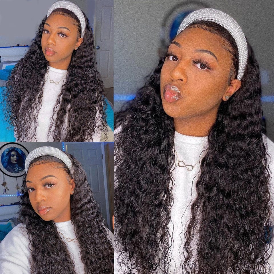 Hot selling in Eur US and afro new fashion adjustable headband wig water wave lace frontal wig 100% human lace wig Perucke peruk