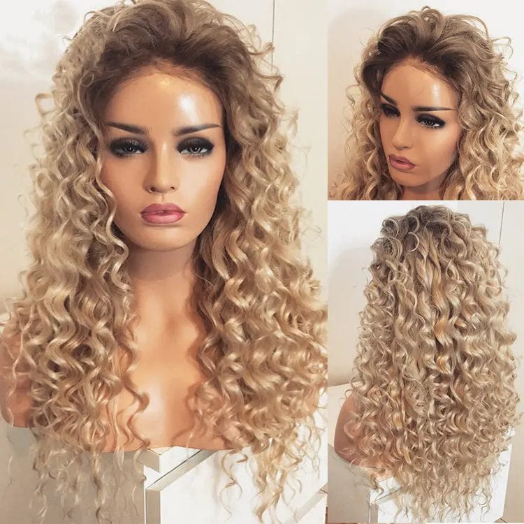 Hot Selling Long Wavy HD Transparent Lace Front Wig Ombre Blonde Deep Wave Virgin Hair Wigs