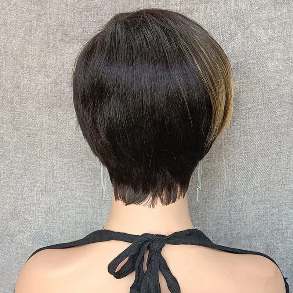 Hot Selling Pixie Cut Bob Wig Highlight Brown Silky Straight Brazilian Human Hair None Lace Wigs