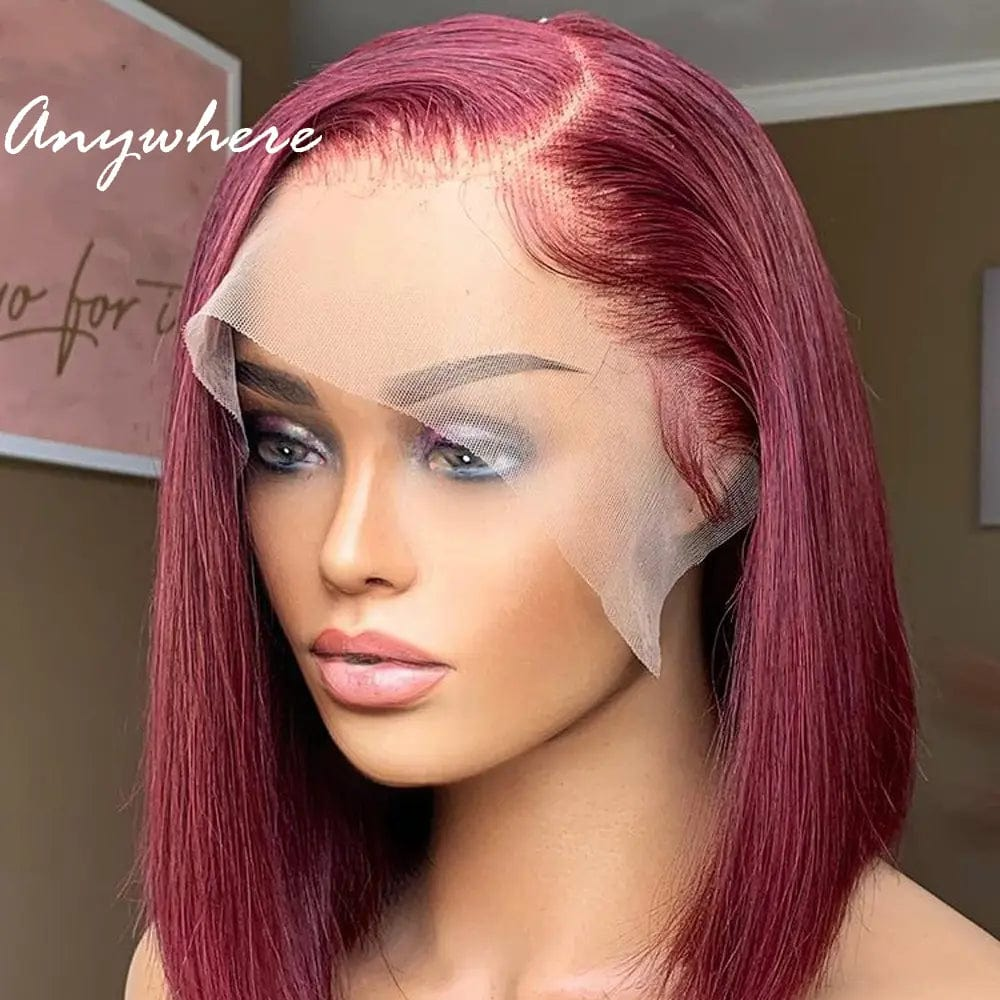 Hot Selling Short Bob Wig Burgundy Silky Straight Brazilian Human Hair 13*4 Lace Front Wigs