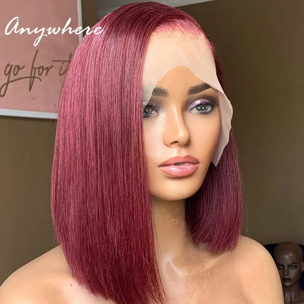 Hot Selling Short Bob Wig Burgundy Silky Straight Brazilian Human Hair 13*4 Lace Front Wigs