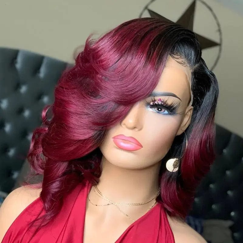 Hot Selling Short Bob Wigs Body Wave Ombre Purple Red Cuticle Aligned Hair Lace Front Wig