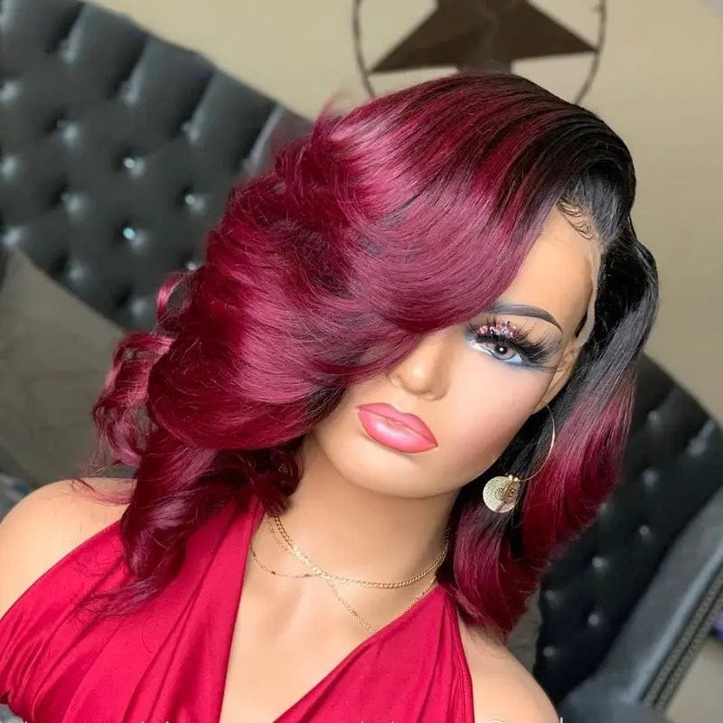 Hot Selling Short Bob Wigs Body Wave Ombre Purple Red Cuticle Aligned Hair Lace Front Wig