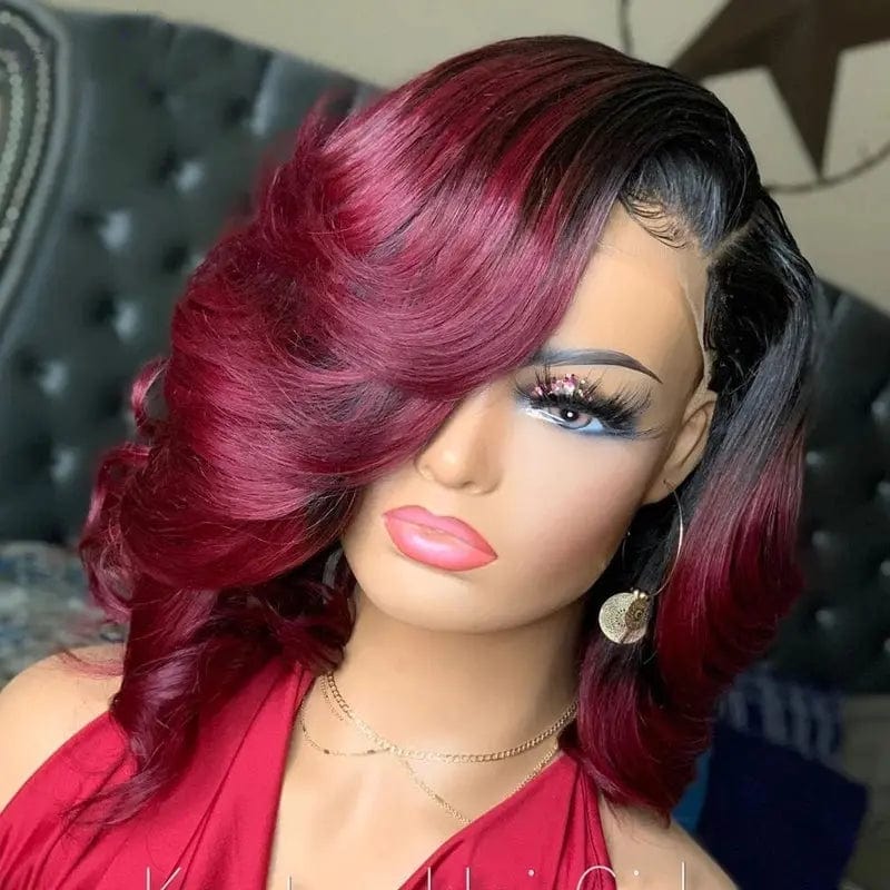 Hot Selling Short Bob Wigs Body Wave Ombre Purple Red Cuticle Aligned Hair Lace Front Wig