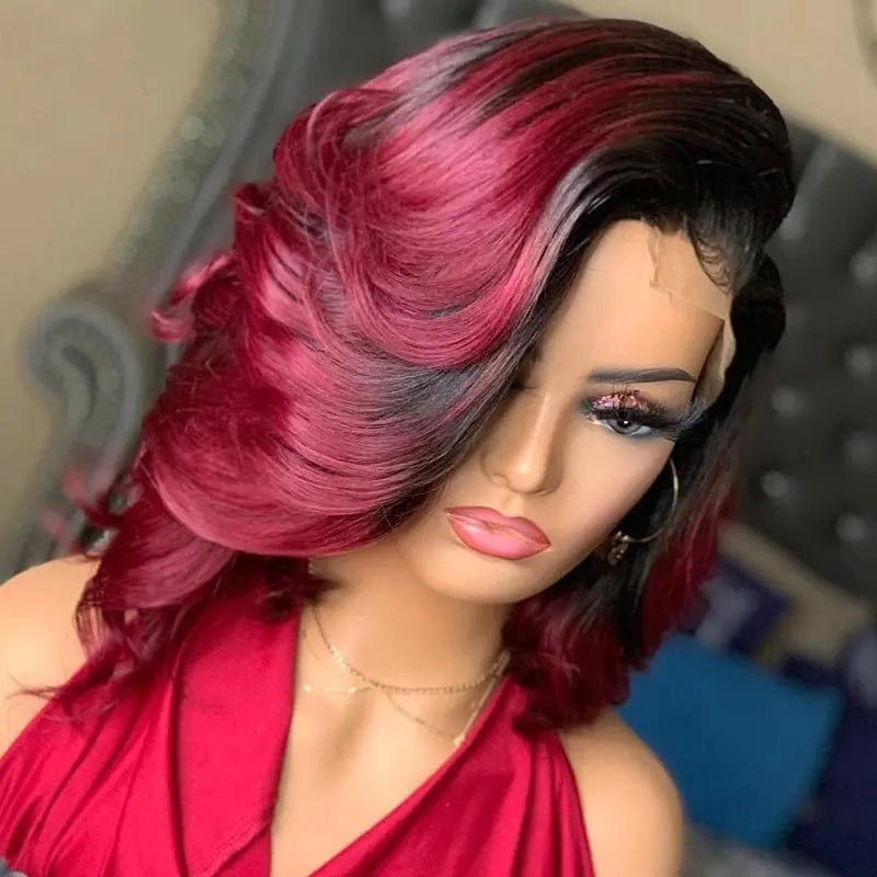 Hot Selling Short Bob Wigs Body Wave Ombre Purple Red Cuticle Aligned Hair Lace Front Wig