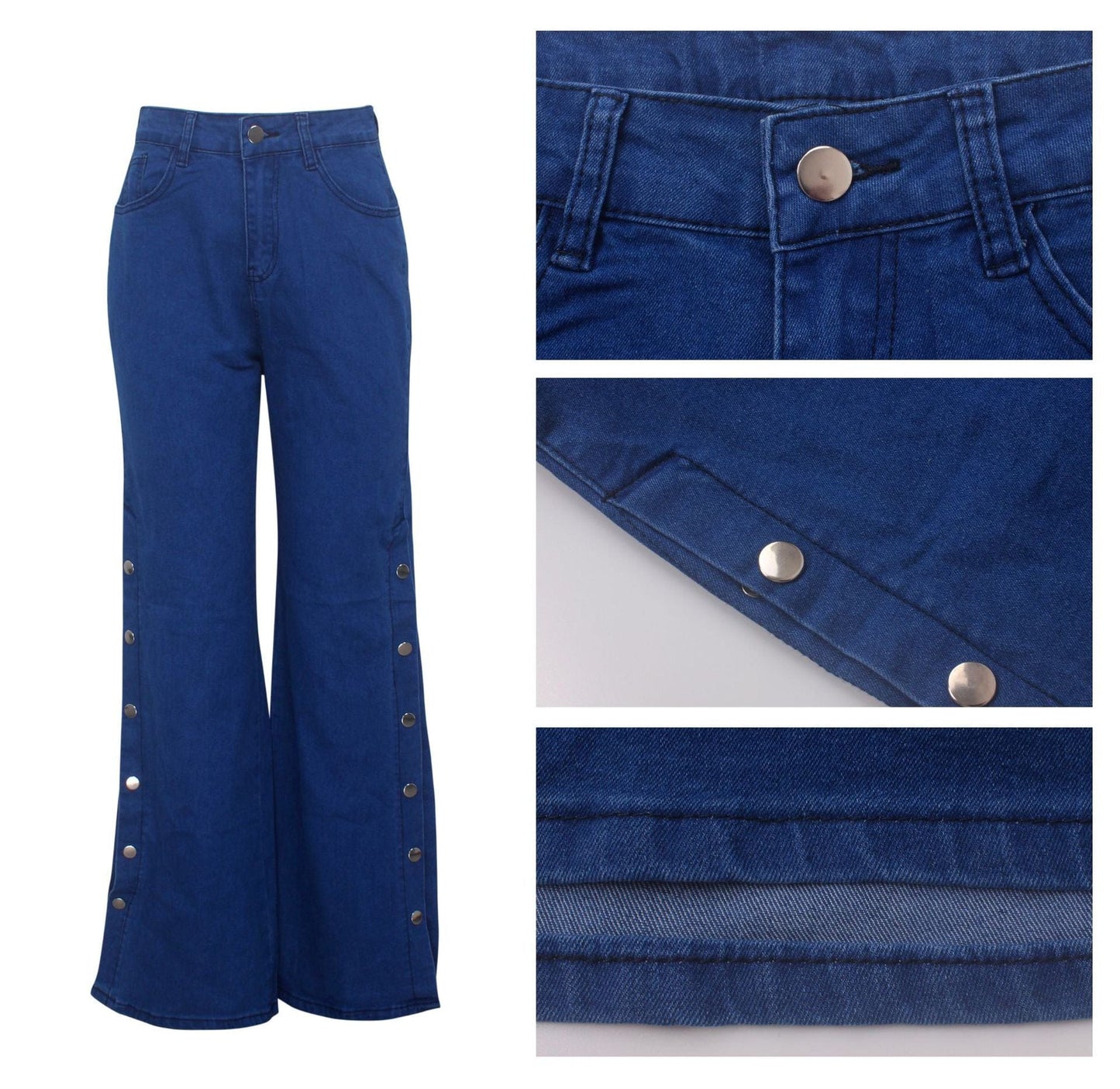 HSF2048 New arrival fashion personality split wide leg high waist stretch blue flared jeans new women