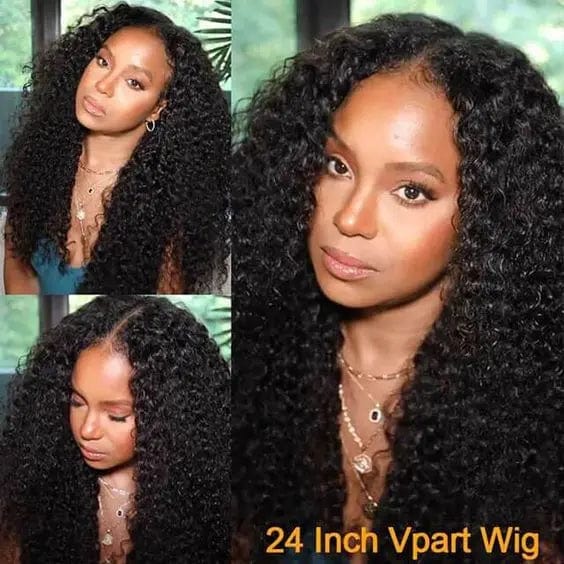 human hair 10A Kinky Curly Thin Part wig