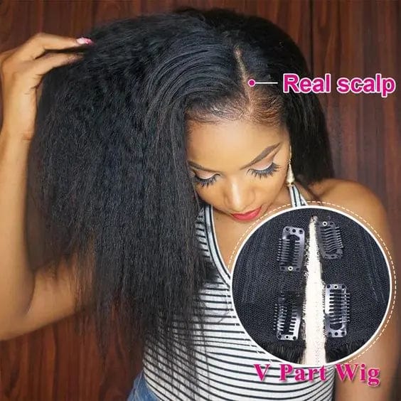 human hair 10A Kinky Curly Thin Part wig