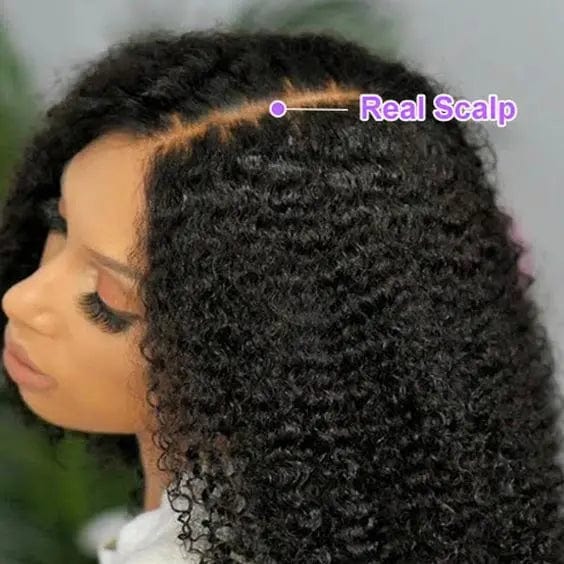 human hair 10A Kinky Curly Thin Part wig