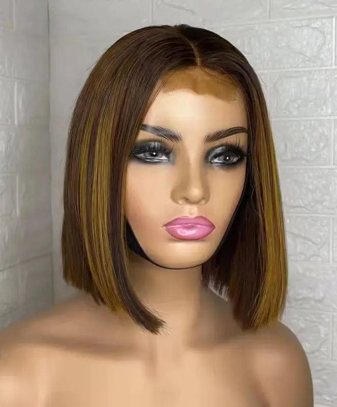 human hair 12A Bob Wig Highlight Brown Silky Straight Wigs