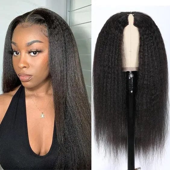 human hair 14 Inches / Kinky Straight 10A Kinky Curly Thin Part wig