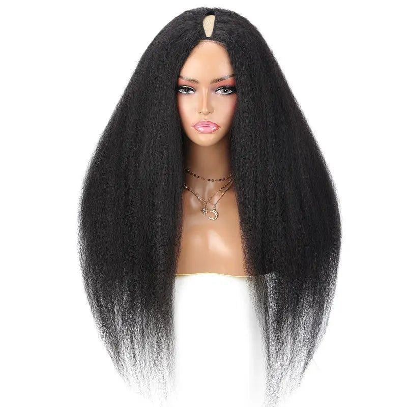 human hair 14 Inches / Yaki Straight 10A Kinky Curly Thin Part wig