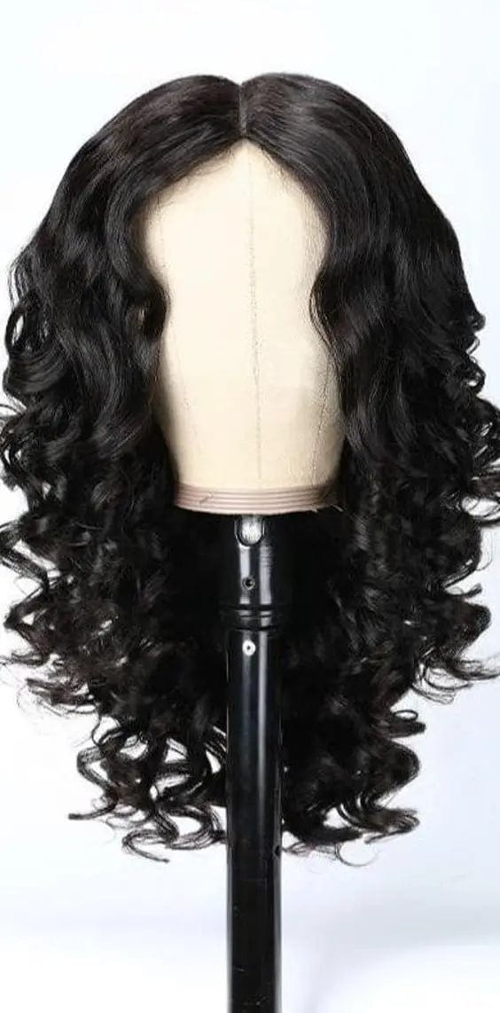 human hair 16 Inches / Body Wave 10A Kinky Curly Thin Part wig