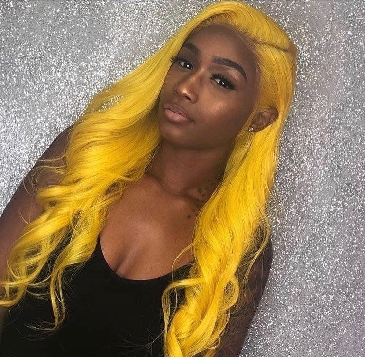 Human hair 180 density 24inch long 10a body wave double drawn peruvian hair yellow 360 glueless lace front wig for women