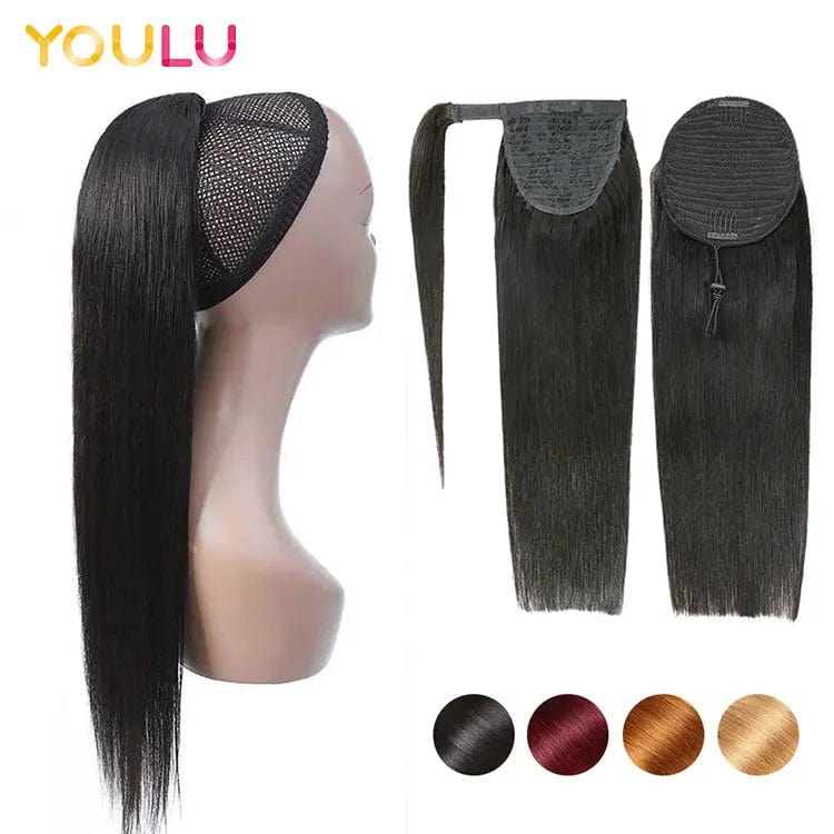 Human hair ponytail kinky straight curly ponytail wrap drawstring natural human hair ponytail hair extensions