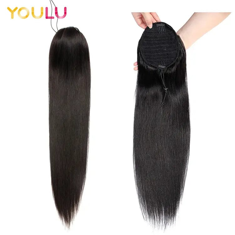 Human hair ponytail kinky straight curly ponytail wrap drawstring natural human hair ponytail hair extensions