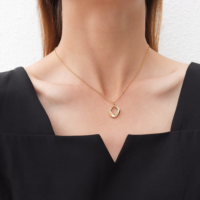 Hypoallergenic Irregular Hollow Geometric Square Oval Pendant Necklace 18K Gold Plated Tarnish Free Jewelry Necklace for Women