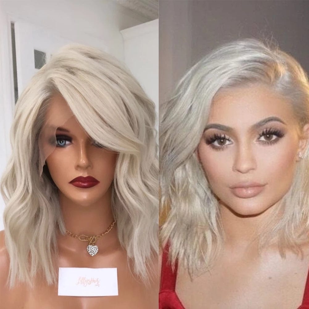 Icy Platinum Blonde Short Bob  13x4 Lace Front Human Hair Wigs Remy Hair 14" Loose Wave Wig Transparent Lace Wigs