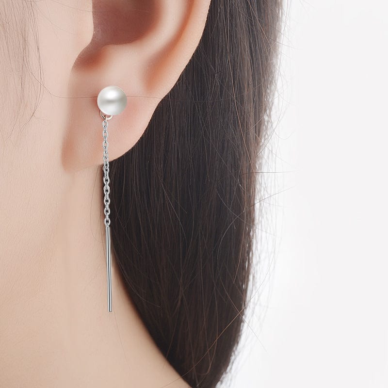 Imitation pearl Genuine 925 Sterling Silver Fashion Sweet Freshwater Pearl Long Linked Earring Line for Women Wedding Jewelry