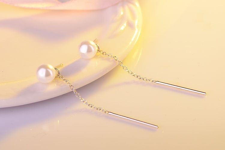 Imitation pearl Genuine 925 Sterling Silver Fashion Sweet Freshwater Pearl Long Linked Earring Line for Women Wedding Jewelry