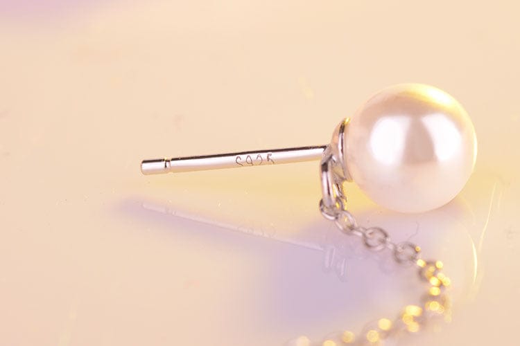 Imitation pearl Genuine 925 Sterling Silver Fashion Sweet Freshwater Pearl Long Linked Earring Line for Women Wedding Jewelry