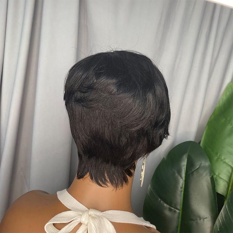 Indian Brazilian Cheap Virgin Human Hair With Black Women Short Curly Lace Front Wig Pixie Cut Wavy