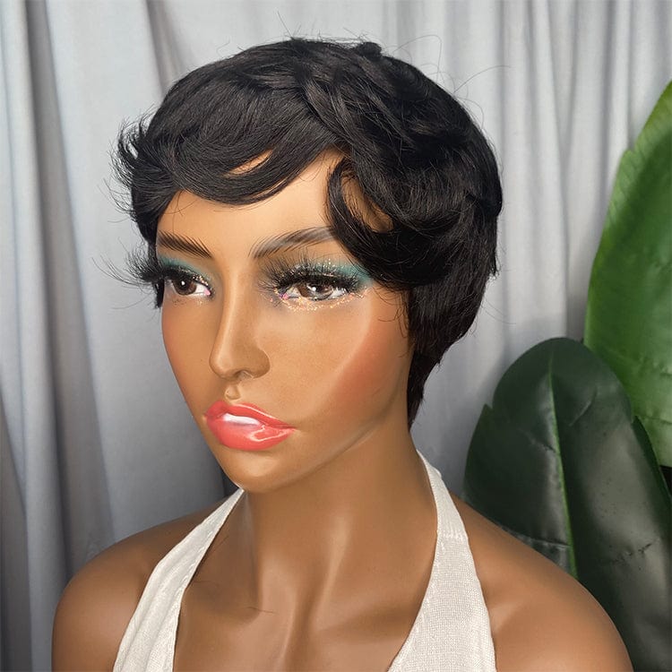 Indian Brazilian Cheap Virgin Human Hair With Black Women Short Curly Lace Front Wig Pixie Cut Wavy