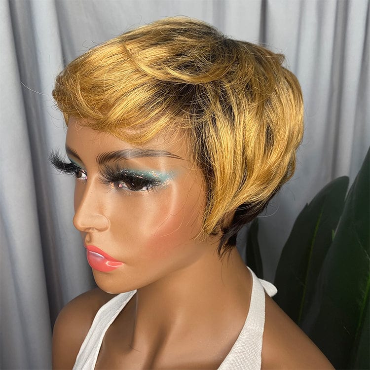 Indian Brazilian Cheap Virgin Human Hair With Black Women Short Curly Lace Front Wig Pixie Cut Wavy