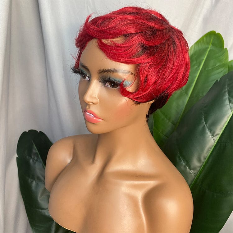 Indian Brazilian Cheap Virgin Human Hair With Black Women Short Curly Lace Front Wig Pixie Cut Wavy