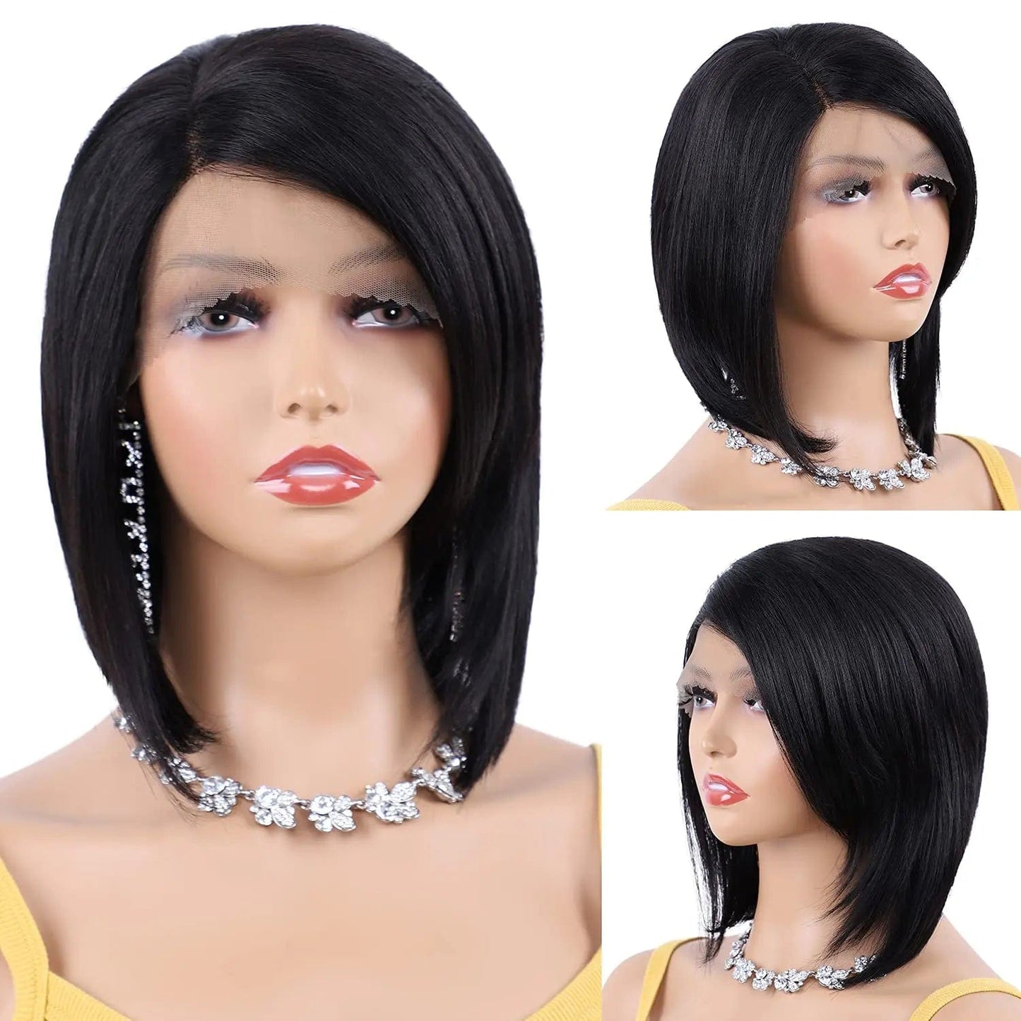 Inquiry us for wholesale price / Side Part Bob 10" Brazilian Re-my Virgin Hair Wig Clueless Plucked Natural Hairline