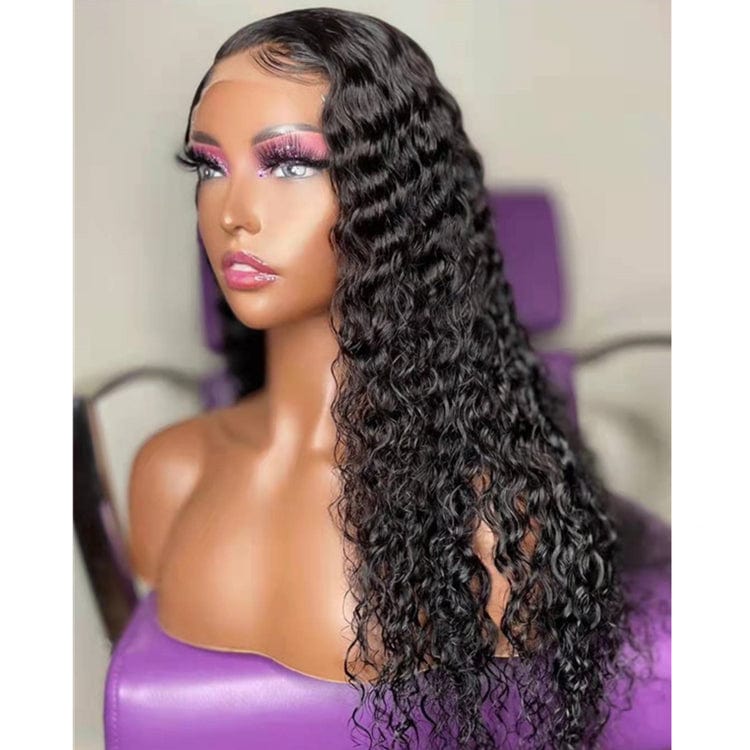 Invisible Knots Wig Supplier Deep Water Wave Pre plucked Natural Look Virgin Cuticle Aligned Human Hair Lace Front Wigs