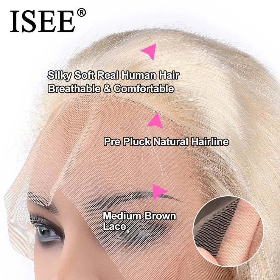 ISEE HAIR Long Pink Lace Front Human Hair Wigs