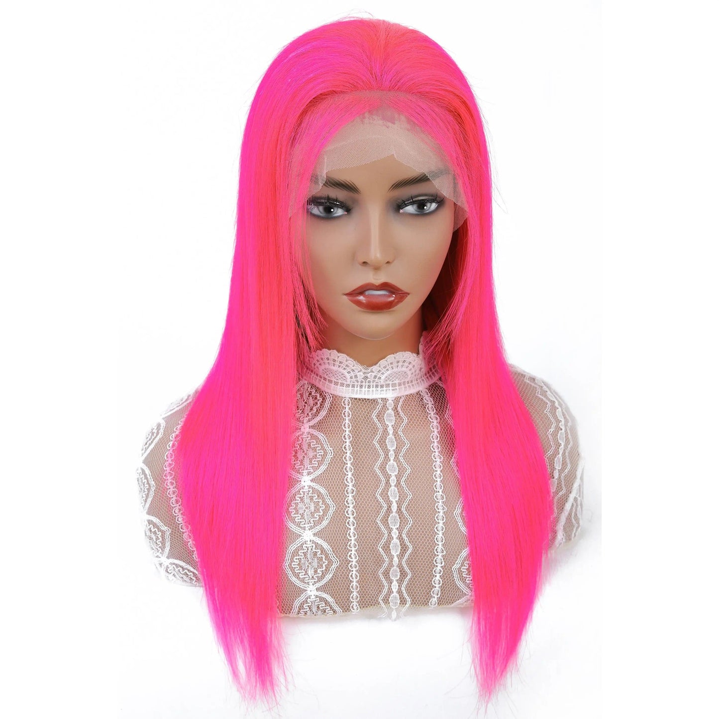 ISEE HAIR Long Pink Lace Front Human Hair Wigs