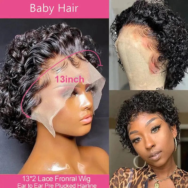 ISEE Short Brazilian Pixie Cut Curly Human Hair Wig,Cheap Perruque 13x4 Lace Frontal Pixie Straight Lace Wig For Black Women