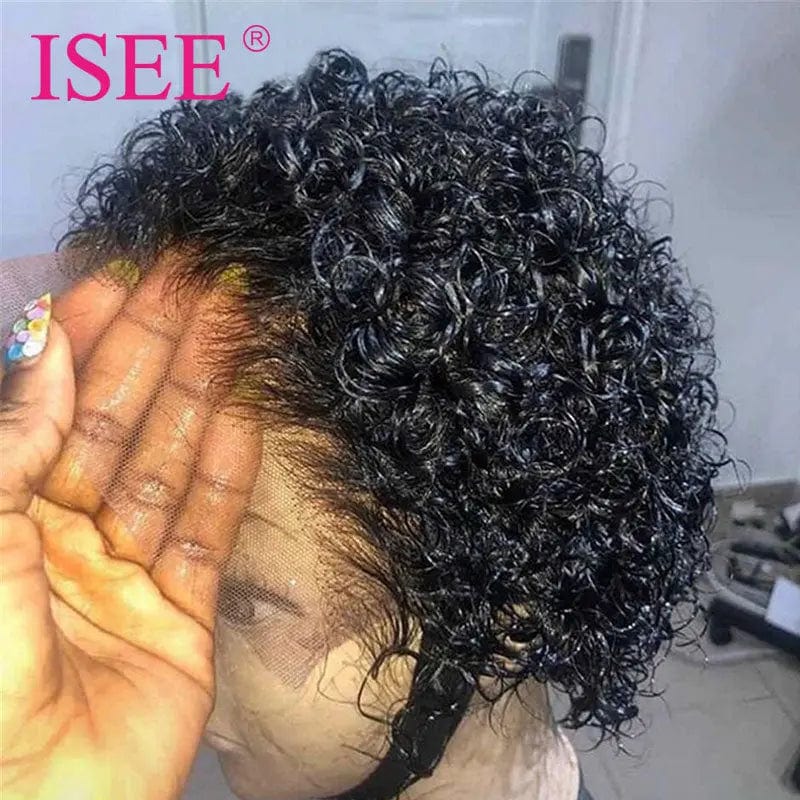 ISEE Short Brazilian Pixie Cut Curly Human Hair Wig,Cheap Perruque 13x4 Lace Frontal Pixie Straight Lace Wig For Black Women