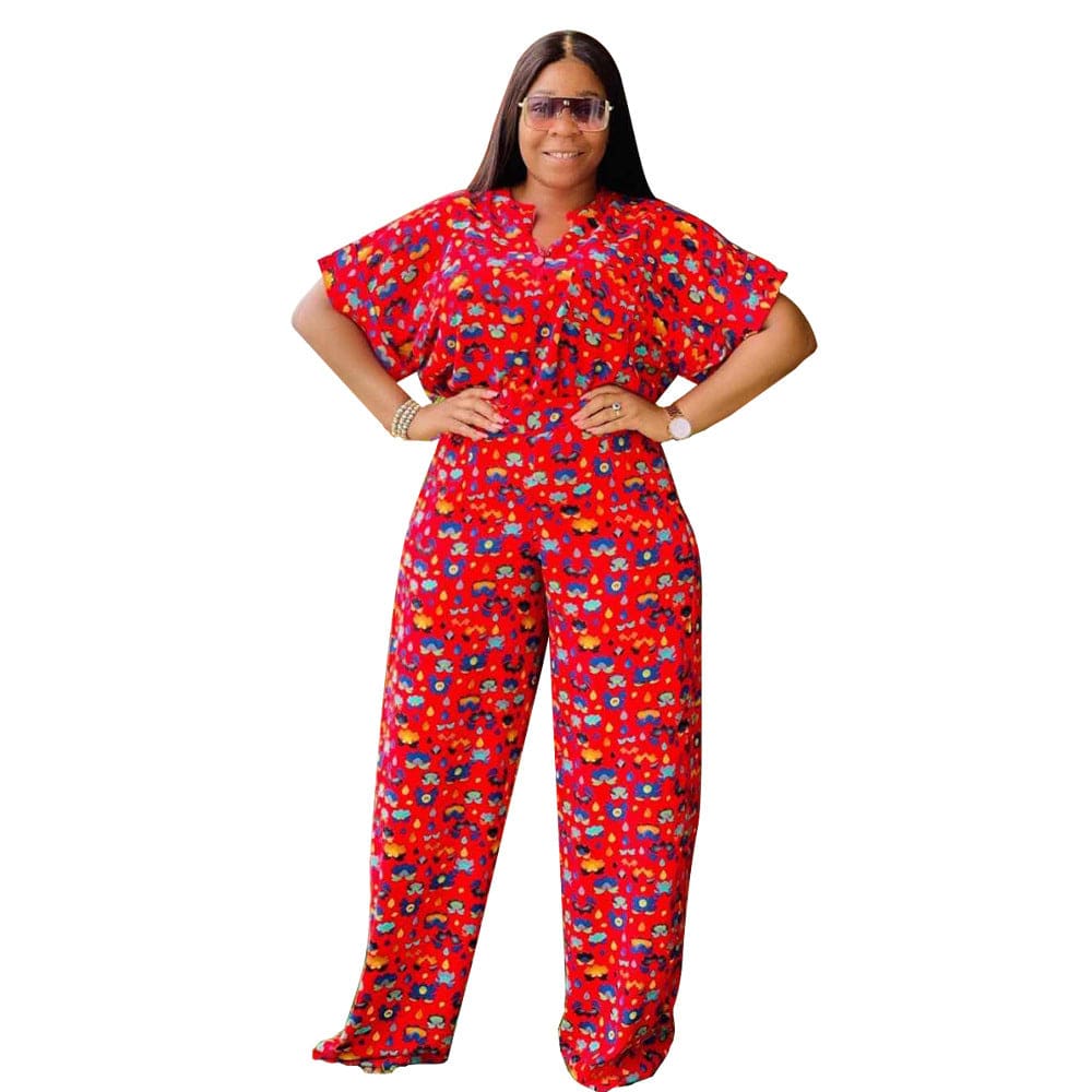 J&H 2023 new arrivals plus size jumpsuits all over printed fashion wide leg pants set africa design elegance fall outfits