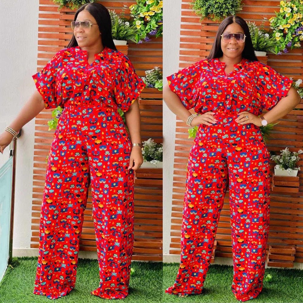 J&H 2023 new arrivals plus size jumpsuits all over printed fashion wide leg pants set africa design elegance fall outfits