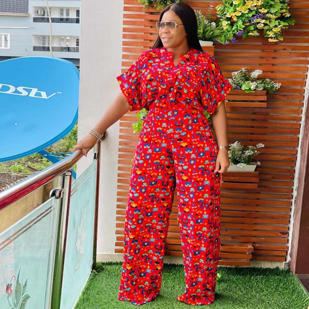 J&H 2023 new arrivals plus size jumpsuits all over printed fashion wide leg pants set africa design elegance fall outfits