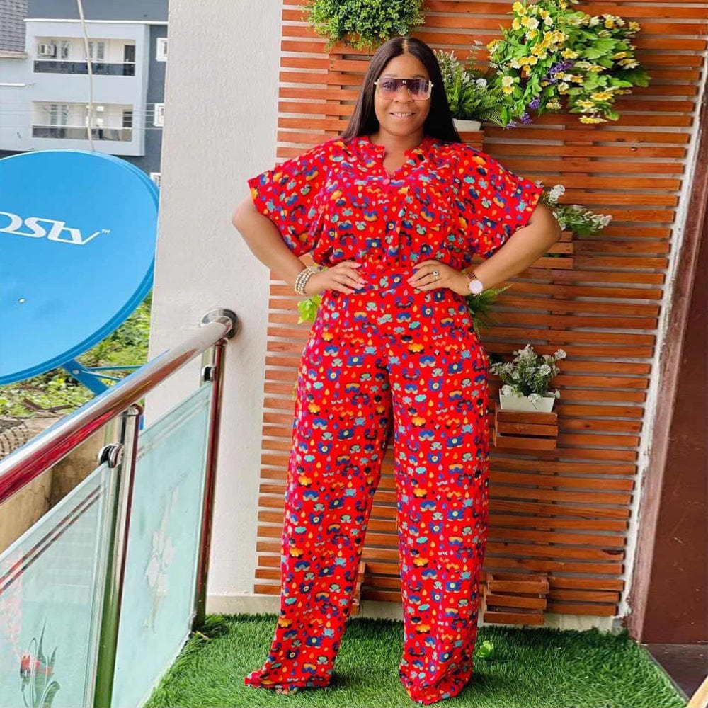 J&H 2023 new arrivals plus size jumpsuits all over printed fashion wide leg pants set africa design elegance fall outfits