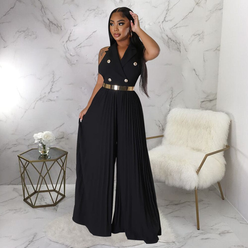 J&H 2023 new arrivals sexy backless pleat palazzo pants women elegance blazer top jumpsuits chic sleeveless party outfits