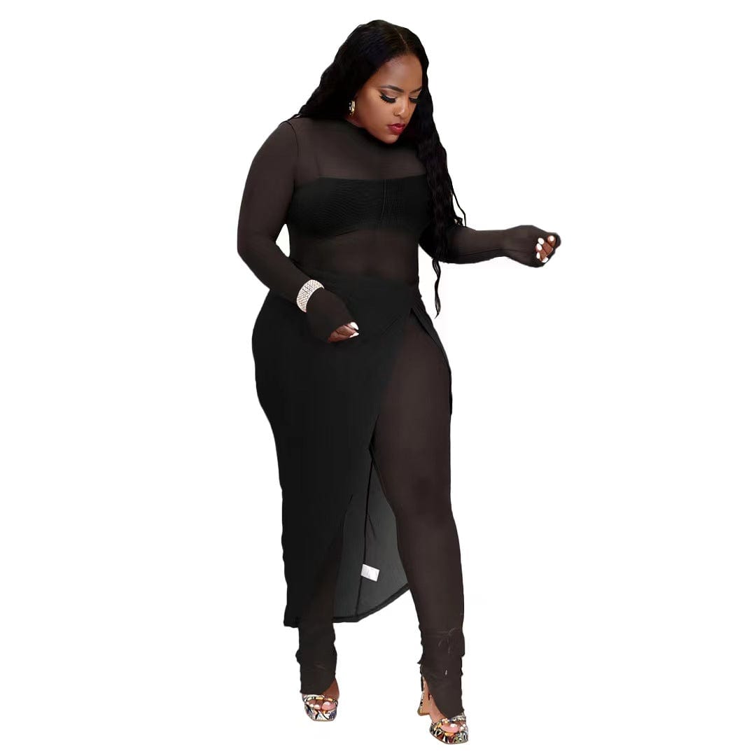 J&H 2023 new arrivals stretchy see through mesh sheer jumpsuits with cover up skirts sexy fall women clothes