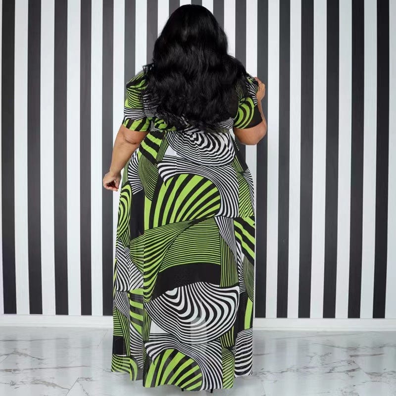 J&H 2023 new arrivals striped printed sheer tops with long tails ladies elegance maxi shirt dress 5XL plus size women fall wear