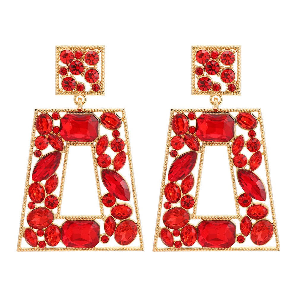 Kaimei 2022 earring fashion jewelry wedding bridal crystal rhinestone drop earring for women 18k gold red statement earrings