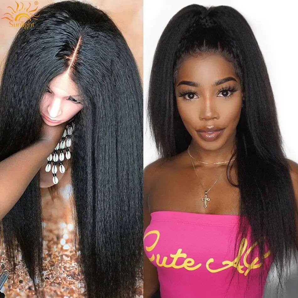 Kinky Straight  Glueless Lace Front Wigs